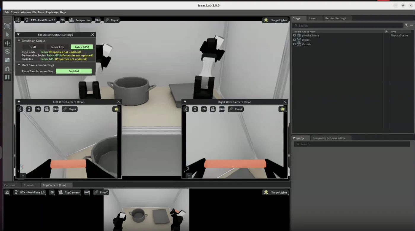 YAMLab on Isaac Sim 6 with SO-101 leader-arm teleoperation screenshot