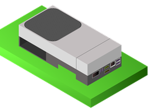 Isometric illustration of the Jetson AGX Thor developer kit on a green base